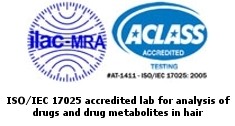 ISO/IEC 17025 accredited lab for its analysis of drugs and drug metabolites in hair
